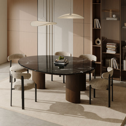 Table à manger LUCCA marbre et bois noyer foncé 160cm