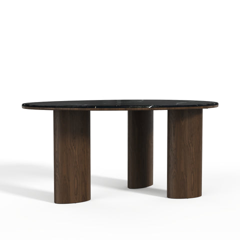 Table à manger LUCCA marbre et bois noyer foncé 160cm