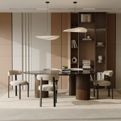 Table à manger LUCCA marbre et bois noyer foncé 160cm