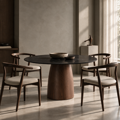 Table à manger TAMI céramique et bois noyer 120cm