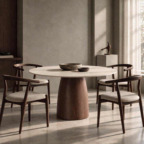 Table à manger TAMI céramique et bois noyer 120cm