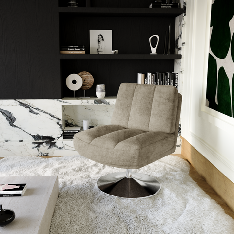 Fauteuil TIMELESS pied chrome velours texturé