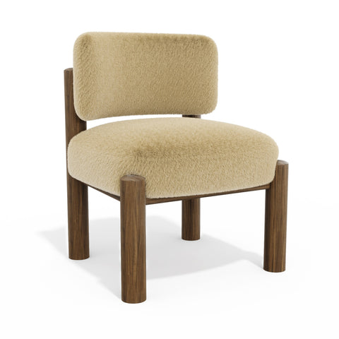 Fauteuil TOM fausse fourrure pieds noyer
