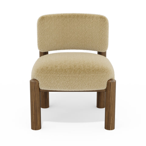 Fauteuil TOM fausse fourrure pieds noyer