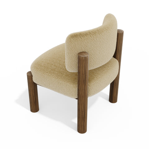 Fauteuil TOM fausse fourrure pieds noyer