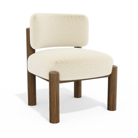 Fauteuil TOM fausse fourrure pieds noyer