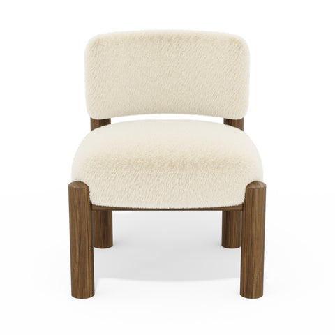 Fauteuil TOM fausse fourrure pieds noyer