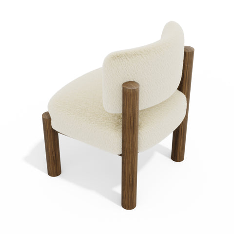 Fauteuil TOM fausse fourrure pieds noyer