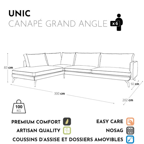 Canapé grand angle gauche UNIC Velours