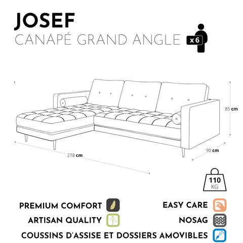 Canapé grand angle gauche JOSEF Tissu tramé