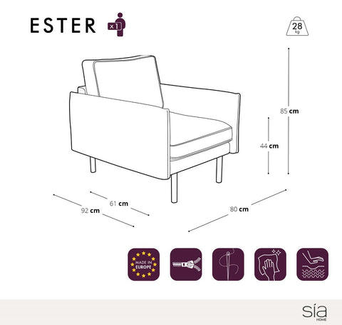 Fauteuil ESTER Tissu tramé et passepoil velours