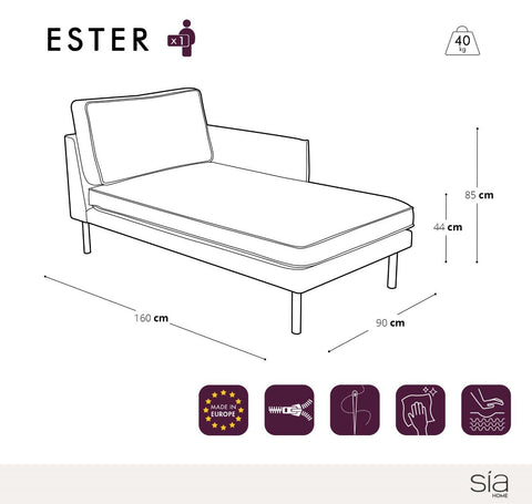 Méridienne droite ESTER Tissu tramé et passepoil velours
