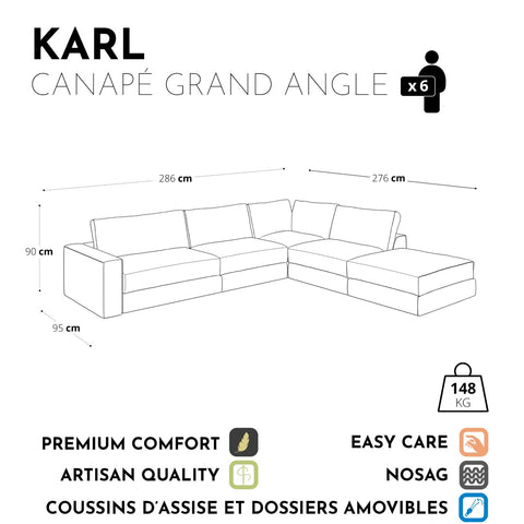 Canapé grand angle droit KARL Velours