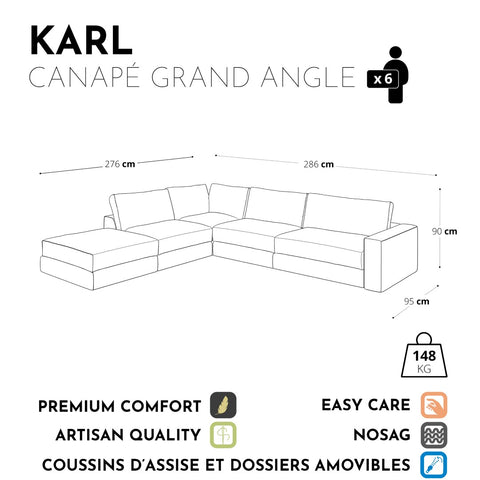 Canapé grand angle gauche KARL Velours