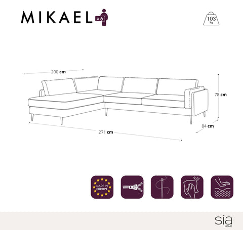 Canapé grand angle gauche MIKAEL Velours