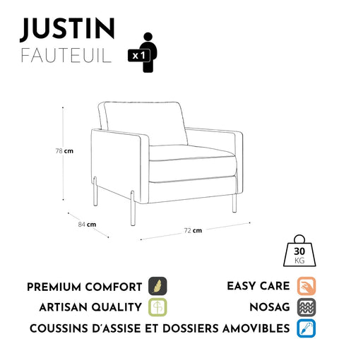 Fauteuil JUSTIN Velours