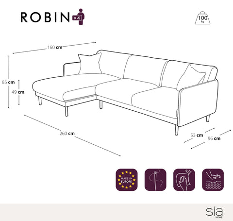 Canapé d'angle gauche ROBIN Velours