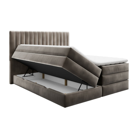 Ensemble de lit CASSIOPE Velours 160X200cm (tête de lit, sommier à coffres, matelas et surmatelas)