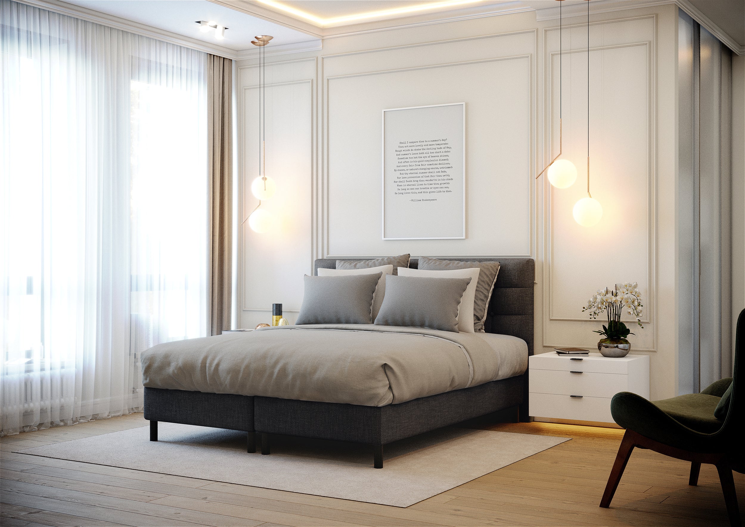 Ensemble de lit MELIA Tissu tramé toucher doux 180x200cm (tête de lit, sommier à coffres, matelas et surmatelas)