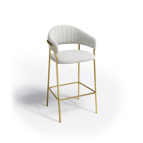 Set de 2 Tabourets de bar HANNA Blanc Bouclette pieds dorés