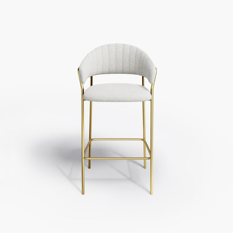 Set de 2 Tabourets de bar HANNA Blanc Bouclette pieds dorés