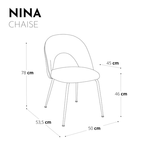 Set de 2 chaises NINA Tissu tramé effet velours pieds noirs mat