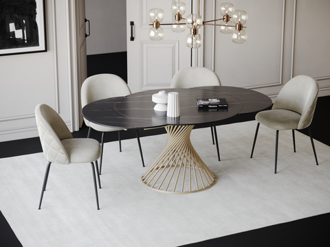 Table extensible MOON Céramique Pied Doré 120cm