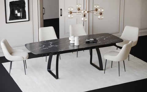 Table extensible Dahlia Céramique et verre trempé pieds noirs 160x90x76cm