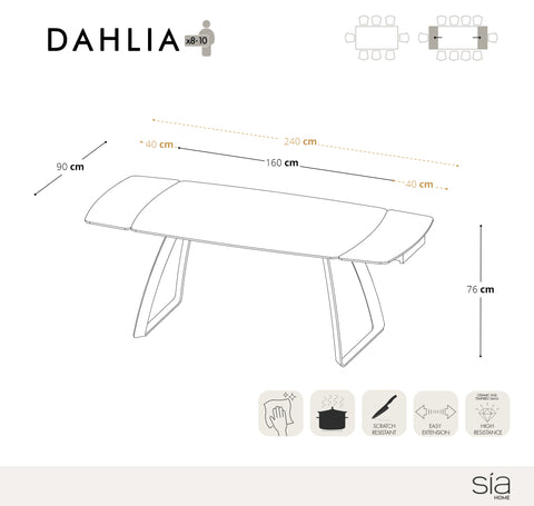 Table extensible Dahlia Céramique et verre trempé pieds noirs 160x90x76cm