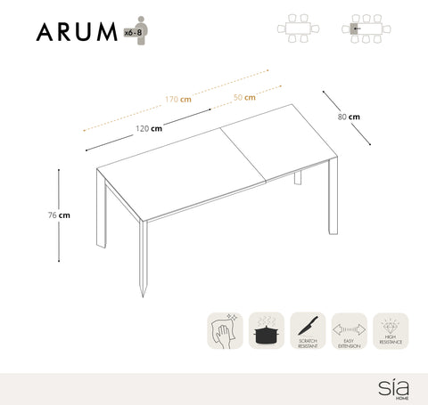 Table extensible Arum Céramique pieds noirs 120x80x76cm