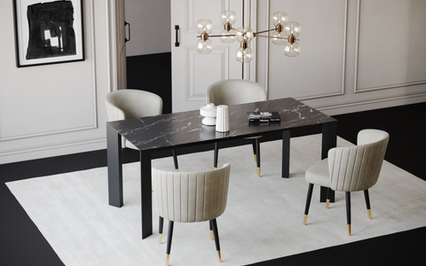 Table extensible Arum Céramique pieds noirs 120x80x76cm