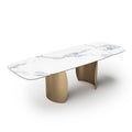 Table extensible Camélia Céramique et verre trempé pieds dorés 160x90x76cm