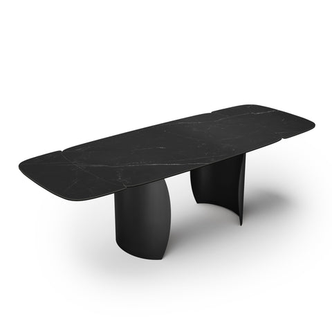 Table extensible Camélia Céramique et verre trempé pieds noirs 160x90x76cm