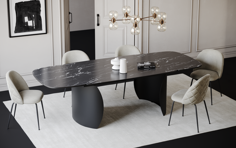 Table extensible Camélia Céramique et verre trempé pieds noirs 160x90x76cm