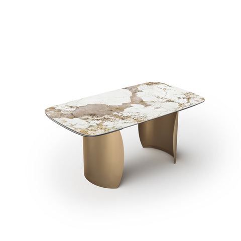 Table extensible Camélia Céramique et verre trempé pieds dorés 160x90x76cm